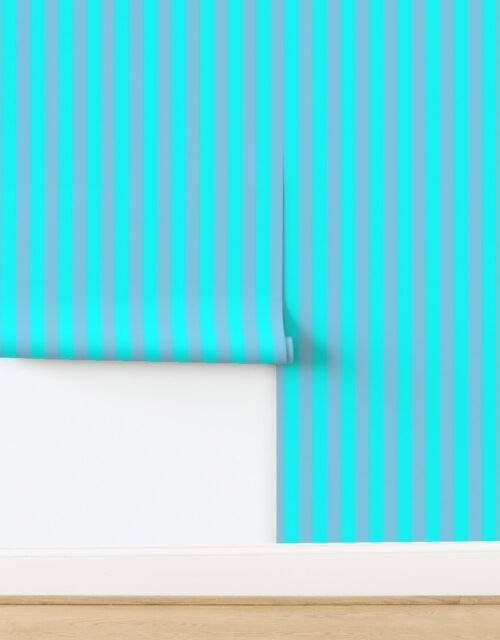 Bold Coastal Classic Aqua and Sky Blue Cabana Tent Stripe Wallpaper