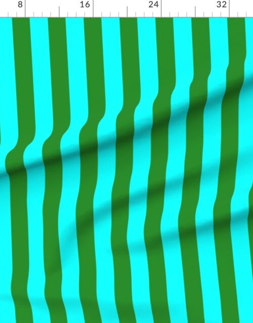 Bold Coastal Classic Aqua and Forest Green Cabana Tent Stripe