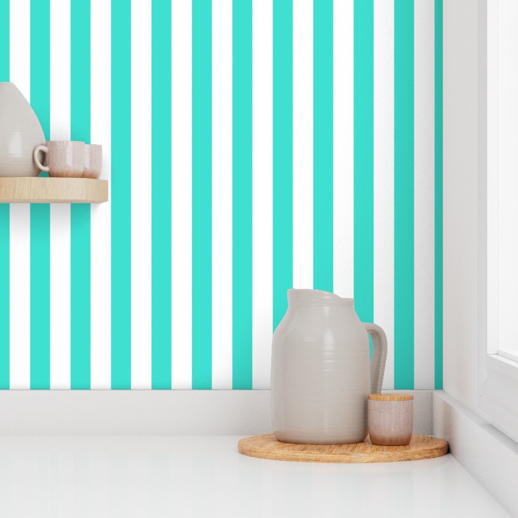 Bold Coastal Classic Turquoise and White Cabana Tent Stripe Wallpaper