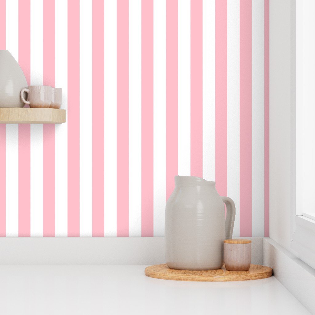 Bold Coastal Classic Pink and White Cabana Tent Stripe Wallpaper