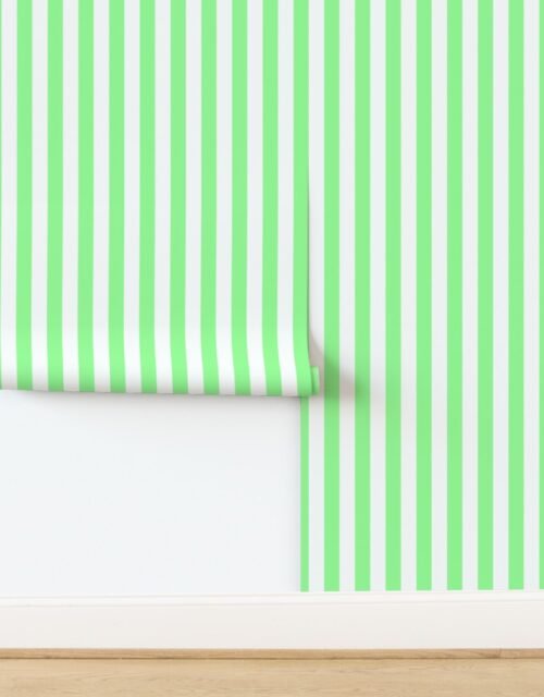 Bold Coastal Classic Mint Green and White Cabana Tent Stripe Wallpaper