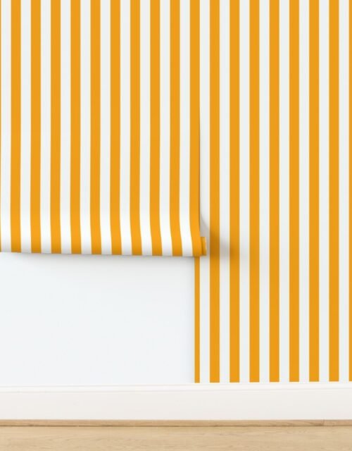 Bold Coastal Classic Bright Orange and White Cabana Tent Stripe Wallpaper