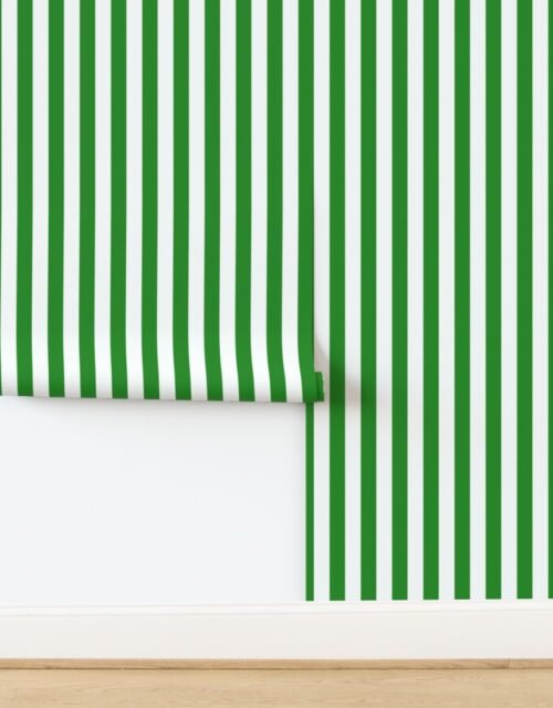 Bold Coastal Classic Forest Green and White Cabana Tent Stripe Wallpaper