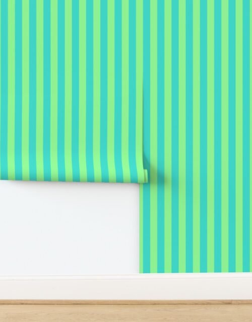 Bold Coastal Classic Turquoise and Mint Green Cabana Tent Stripe Wallpaper
