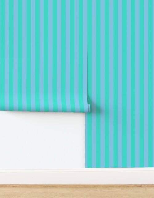 Bold Coastal Classic Turquoise and Sky Blue Cabana Tent Stripe Wallpaper