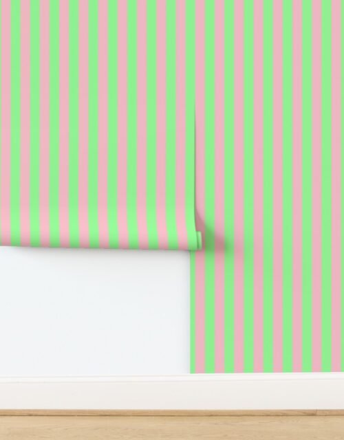 Bold Coastal Classic Pink and Mint Green Cabana Tent Stripe Wallpaper