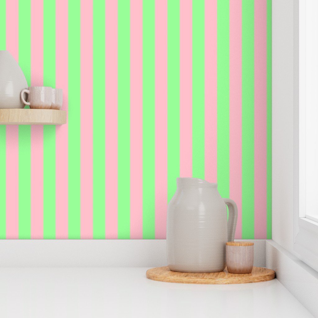 Bold Coastal Classic Pink and Mint Green Cabana Tent Stripe Wallpaper