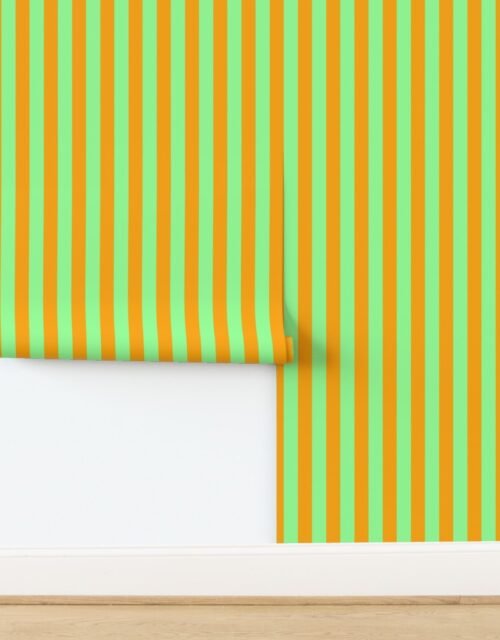 Bold Coastal Classic Mint Green and Bright Orange Cabana Tent Stripe Wallpaper