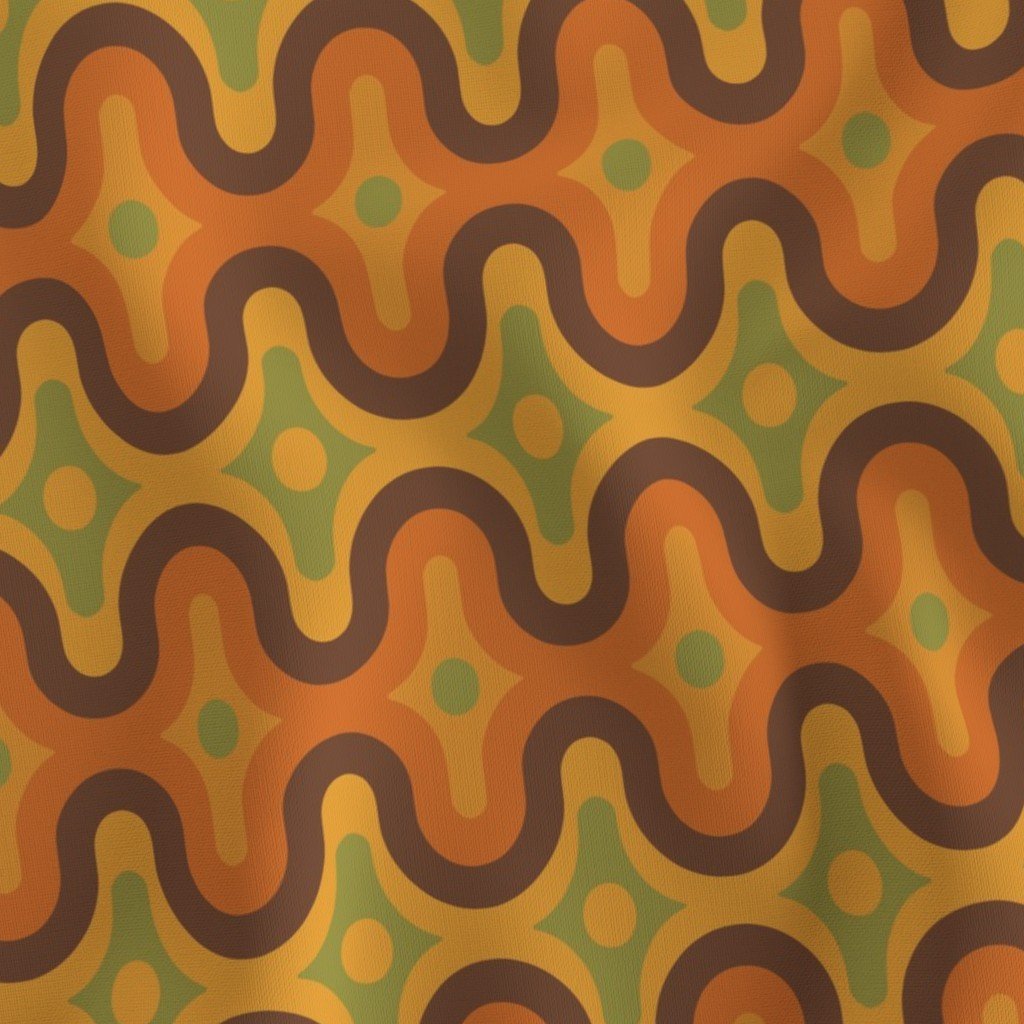 Geometric Waves in Burnt Orange and Avocado 70s Revival