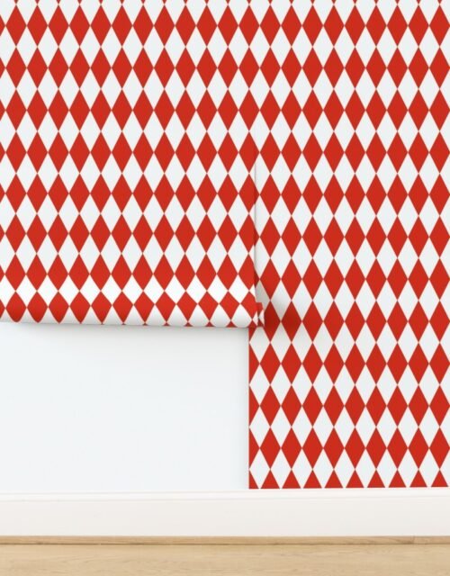 Red white Christmas Harlequin Diamond Check 2 inch Wallpaper
