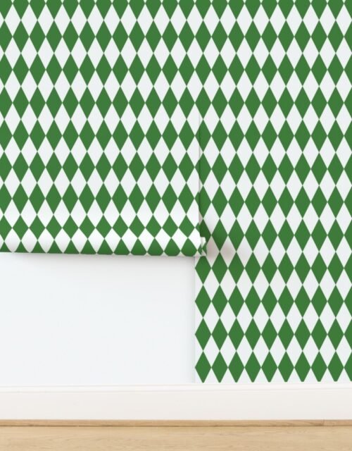 White Green Christmas Harlequin Diamond Check 2 inch Wallpaper