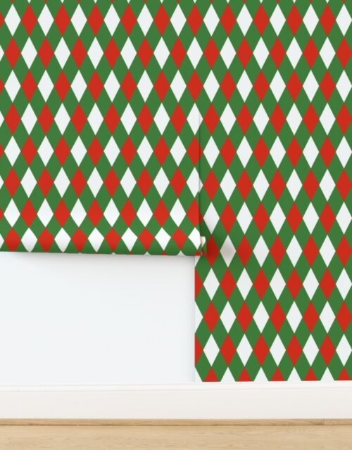 Red white Green Christmas Harlequin Diamond Check 2 inch Wallpaper