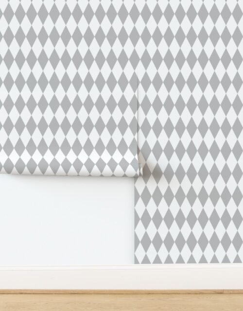 Icicle Silver Shimmery Frost Christmas Harlequin Diamond Check 2 Inch Wallpaper