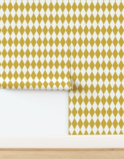 Gold Tinsel Shine Traditional Christmas Gold Harlequin Diamond Check 2 Inch Wallpaper
