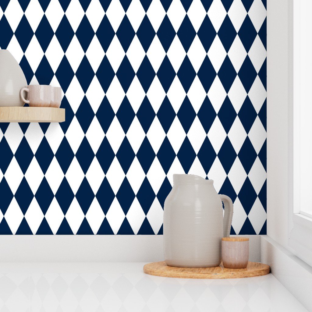 Frosted Midnight Blue Deep Winter Christmas Harlequin Diamond Check 2 Inch Wallpaper