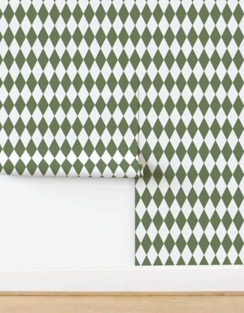 Reindeer Olive Muted Earthy Green Christmas Harlequin Diamond Check 2 Inch Wallpaper