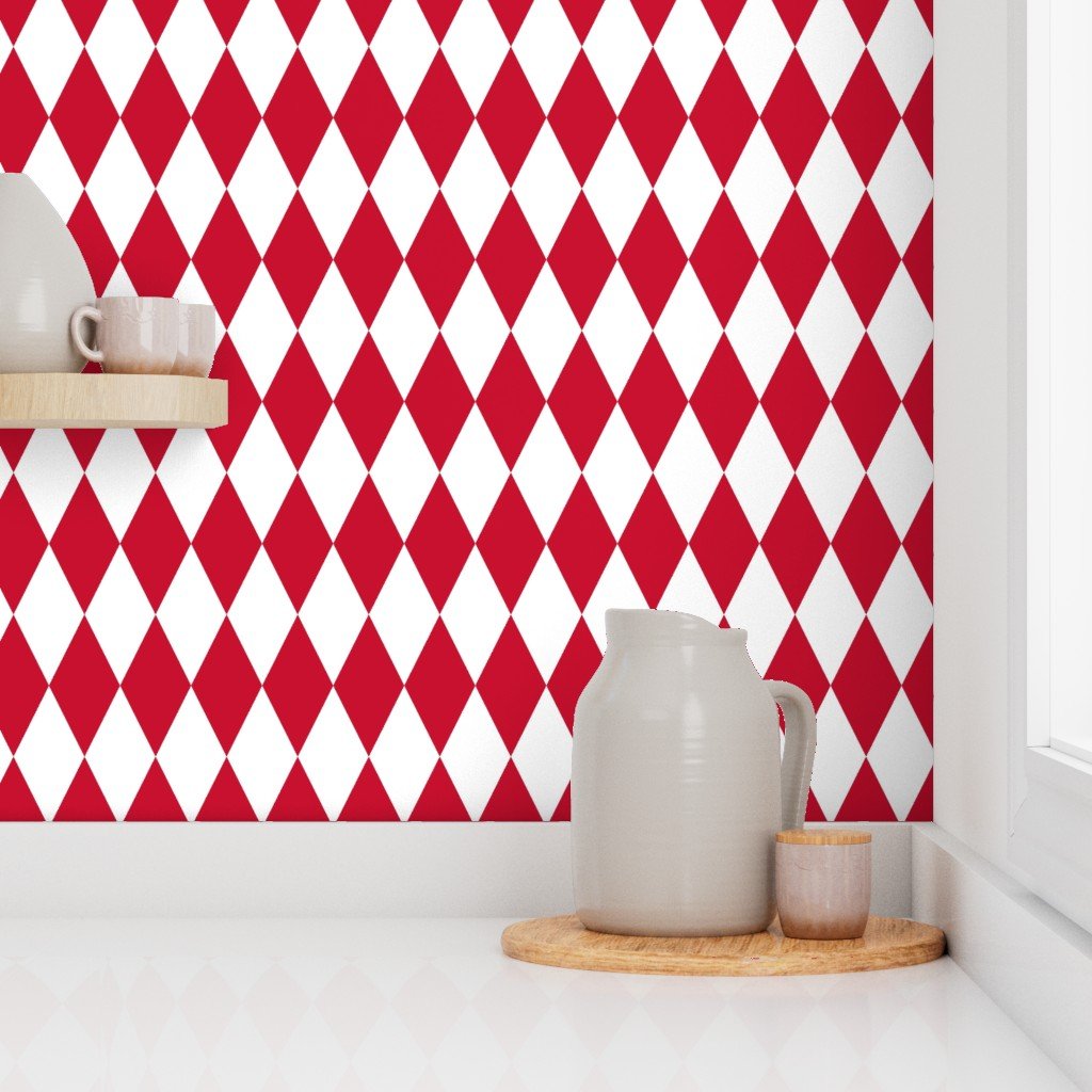 Holly Berry Red Classic Christmas Red Harlequin Diamond Check 2 Inch Wallpaper