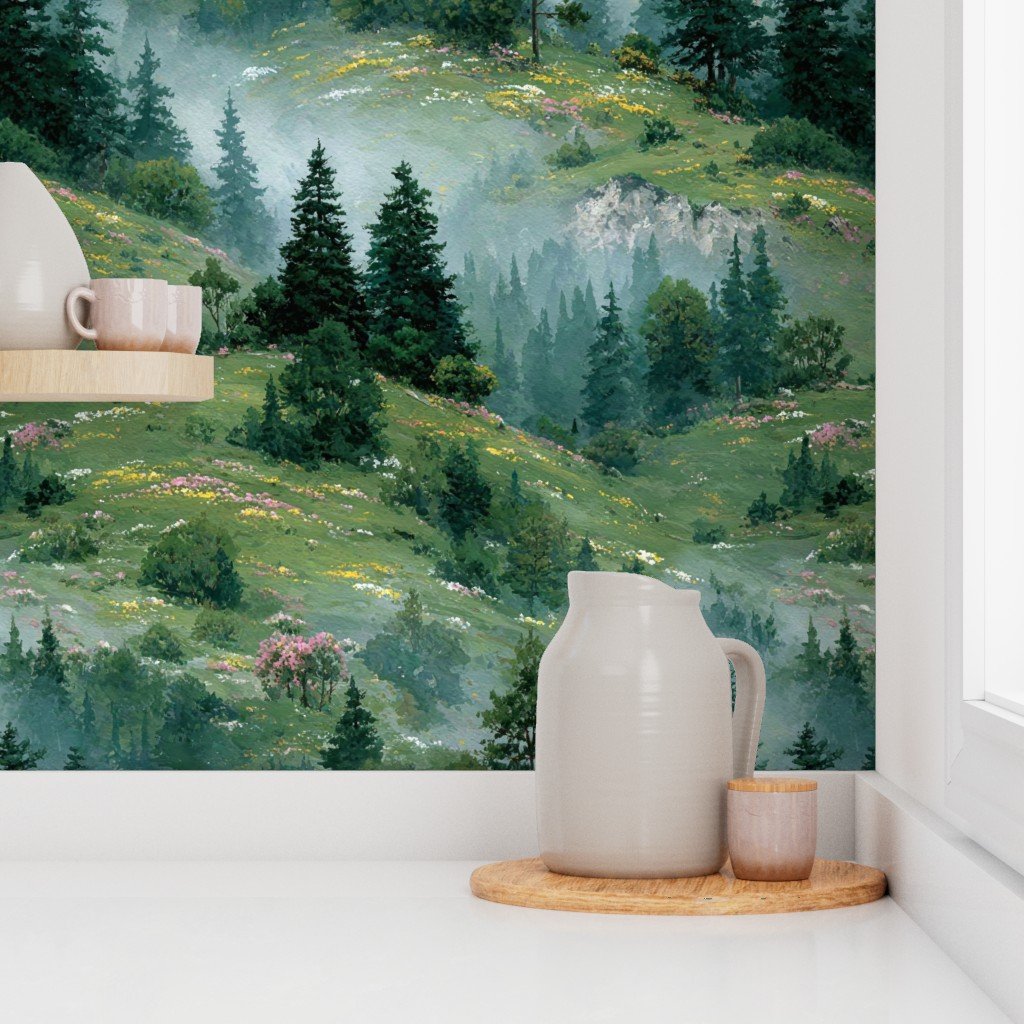 Olympic National Park Spring Watercolor Wildflower Landscape Wallpaper