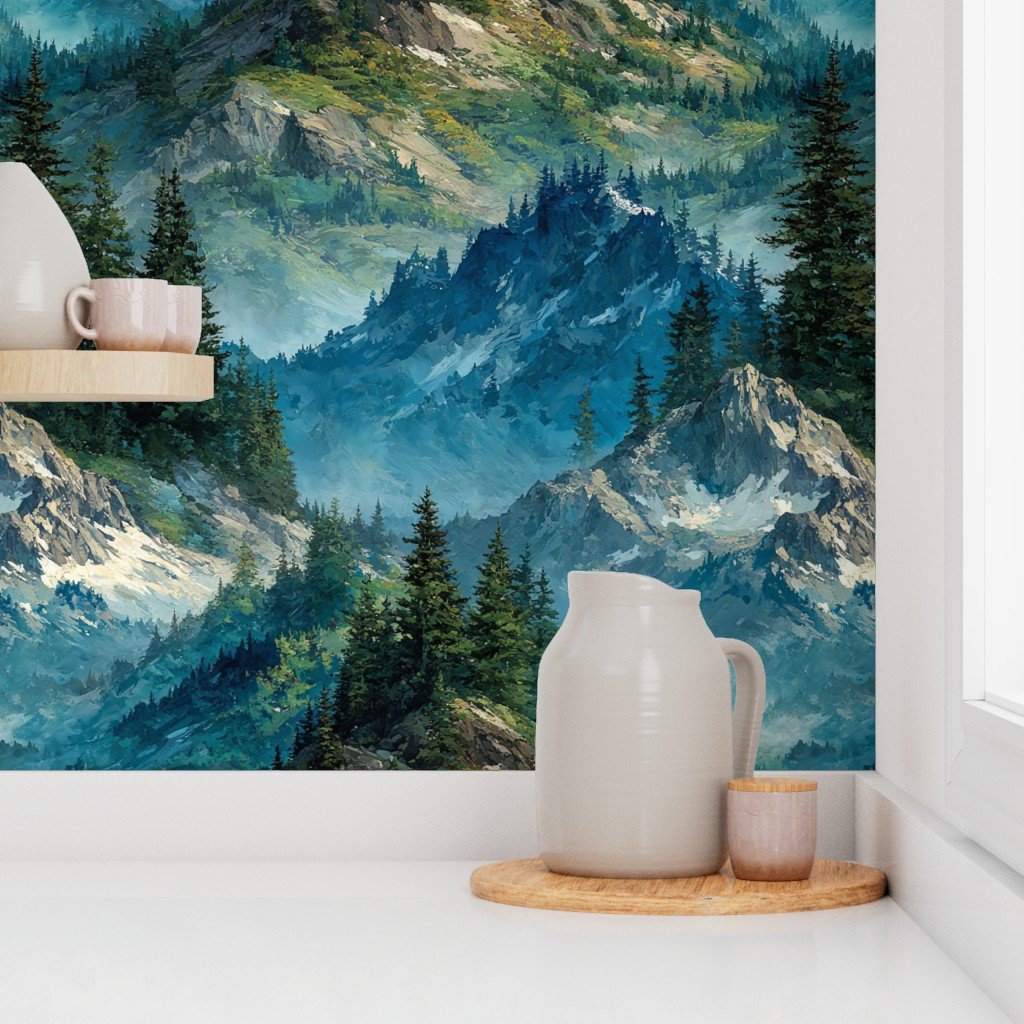 Olympic National Park Summer Watercolor Mountain Landscape Wallpaper