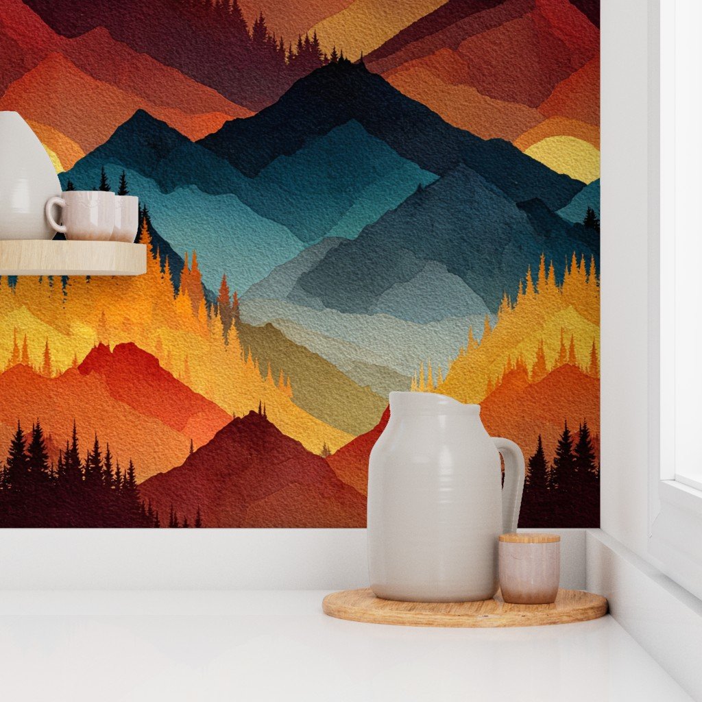 Olympic National Park Autumn Watercolor Forest Landscape Wallpaper