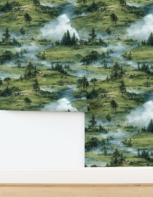 Yellowstone National Park Spring Watercolor Geyser Landscape Wallpaper