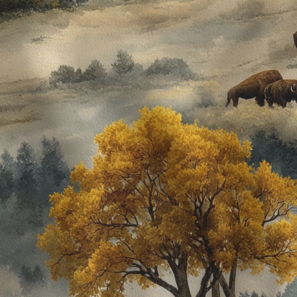Yellowstone National Park Autumn Watercolor Bison Landscape