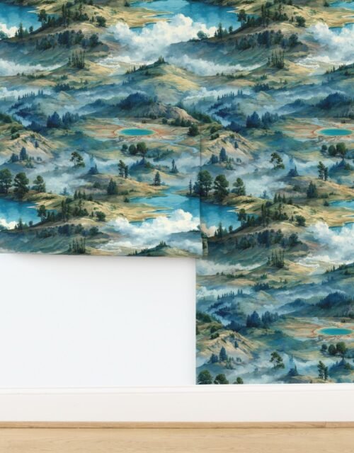 Yellowstone National Park Summer Watercolor Hot Spring Landscape Wallpaper