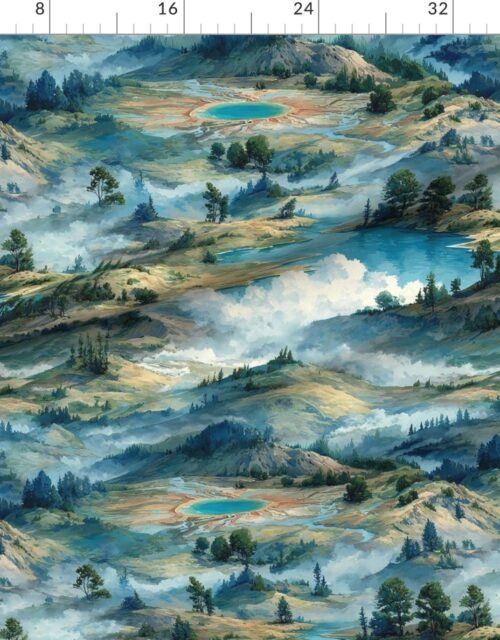 Yellowstone National Park Summer Watercolor Hot Spring Landscape
