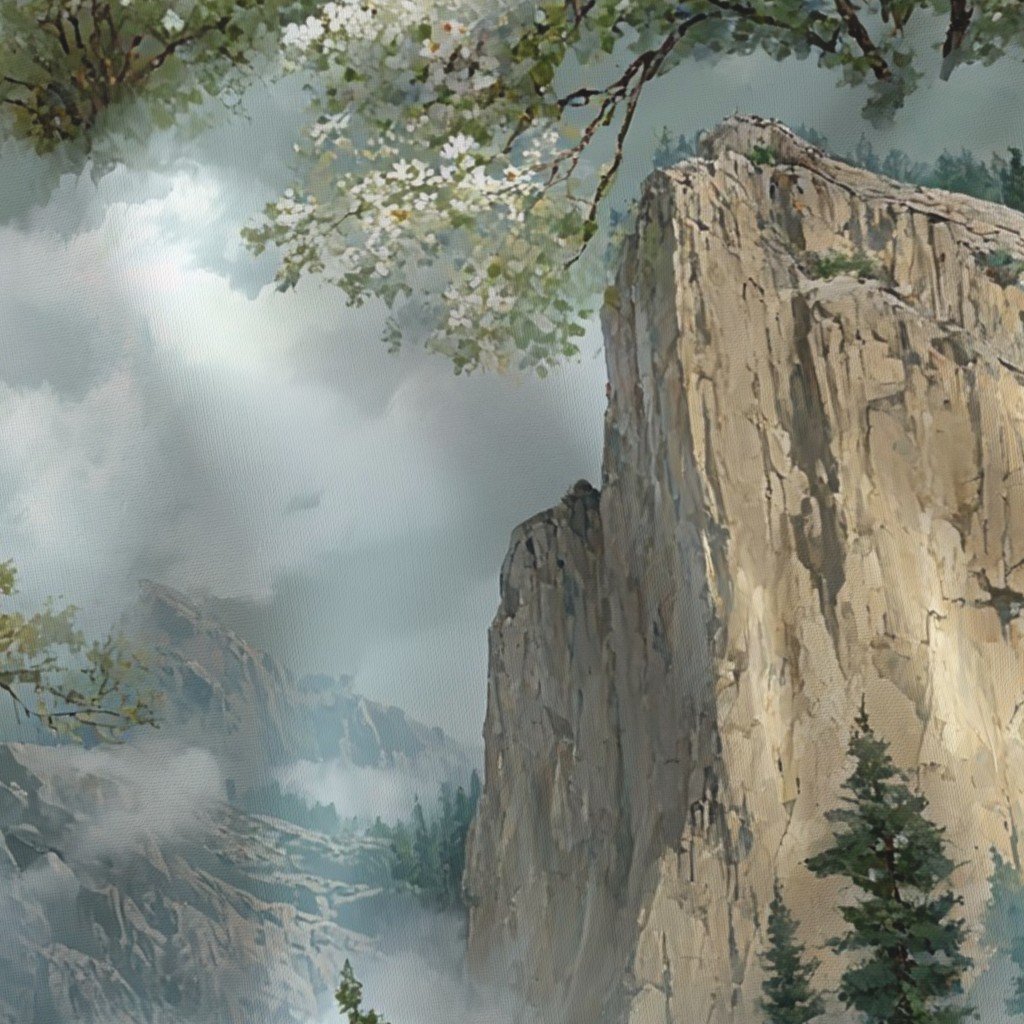 Yosemite National Park Spring Watercolor Granite Cliff Landscape