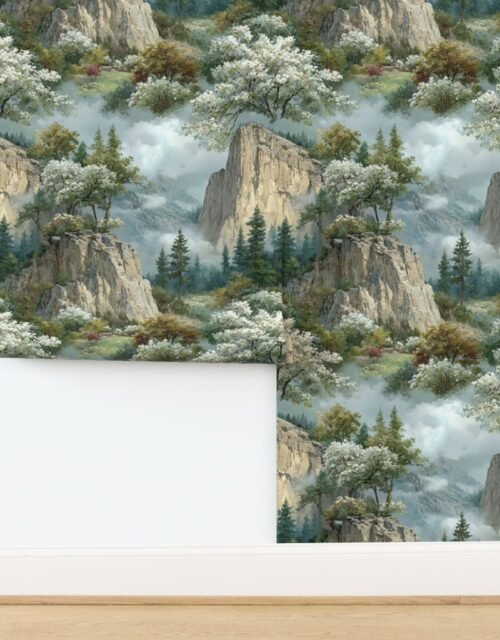Yosemite National Park Spring Watercolor Granite Cliff Landscape Wallpaper