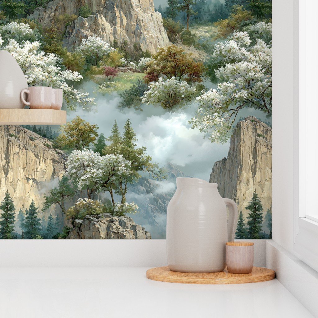 Yosemite National Park Spring Watercolor Granite Cliff Landscape Wallpaper