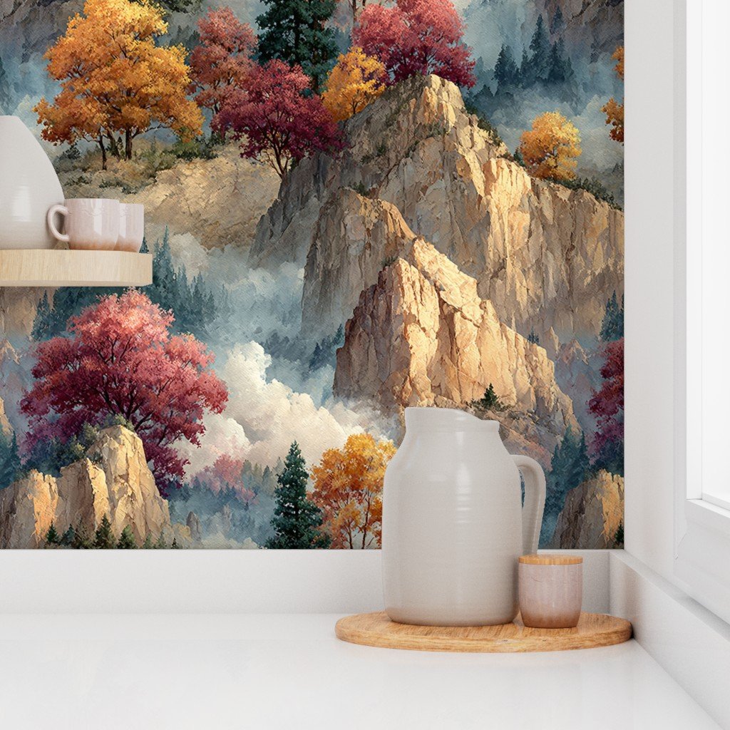 Yosemite National Park Autumn Watercolor Scenic Landscape Wallpaper