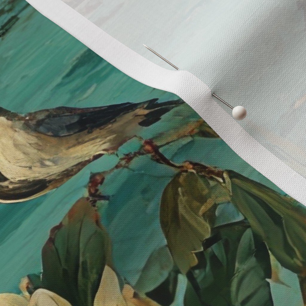 Fabric in Vintage Hawaiian Watercolor Shoreline with Tropical Flowers and Rolling Wav Fabric in Vintage Hawaiian Watercolor Shoreline with Tropical Flowers and Rolling Wav - Image 3