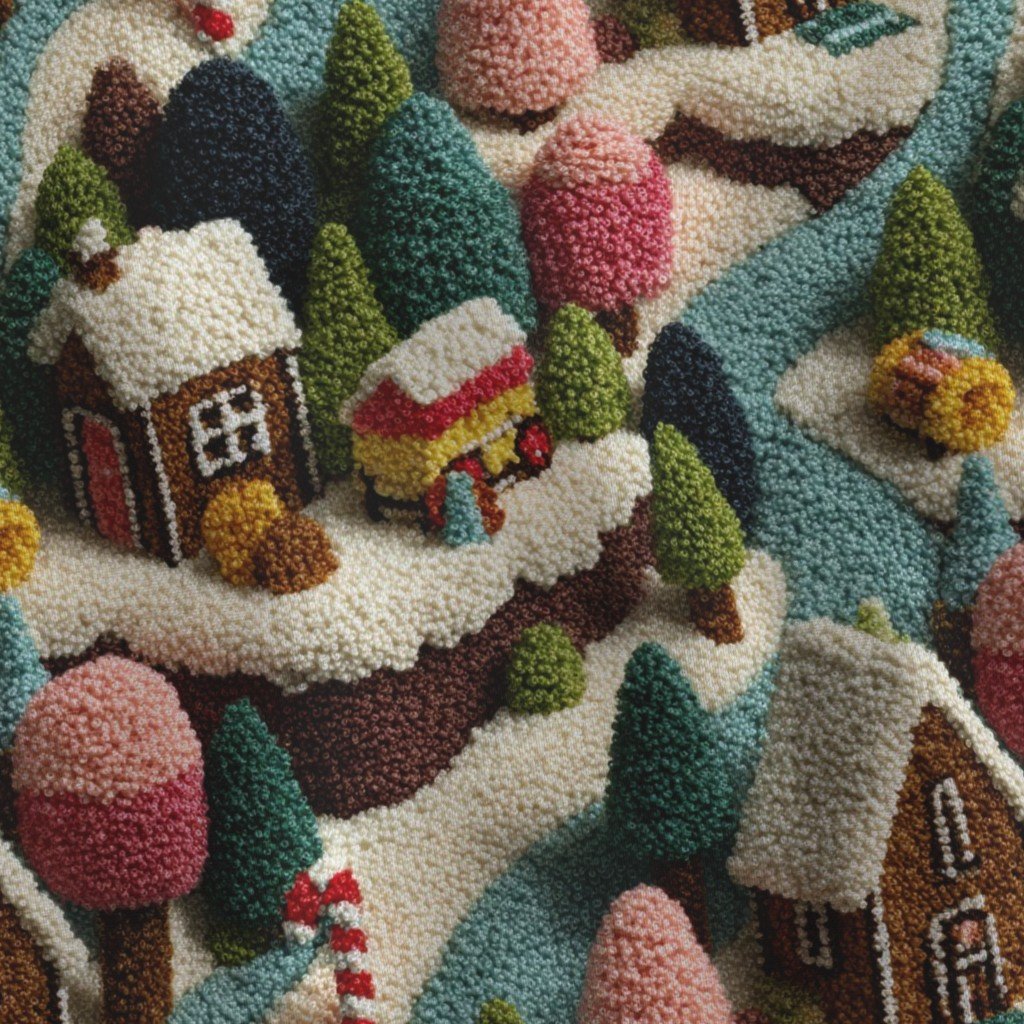 Fabric in Gingerbread Crocheted Christmas Candy Land Village