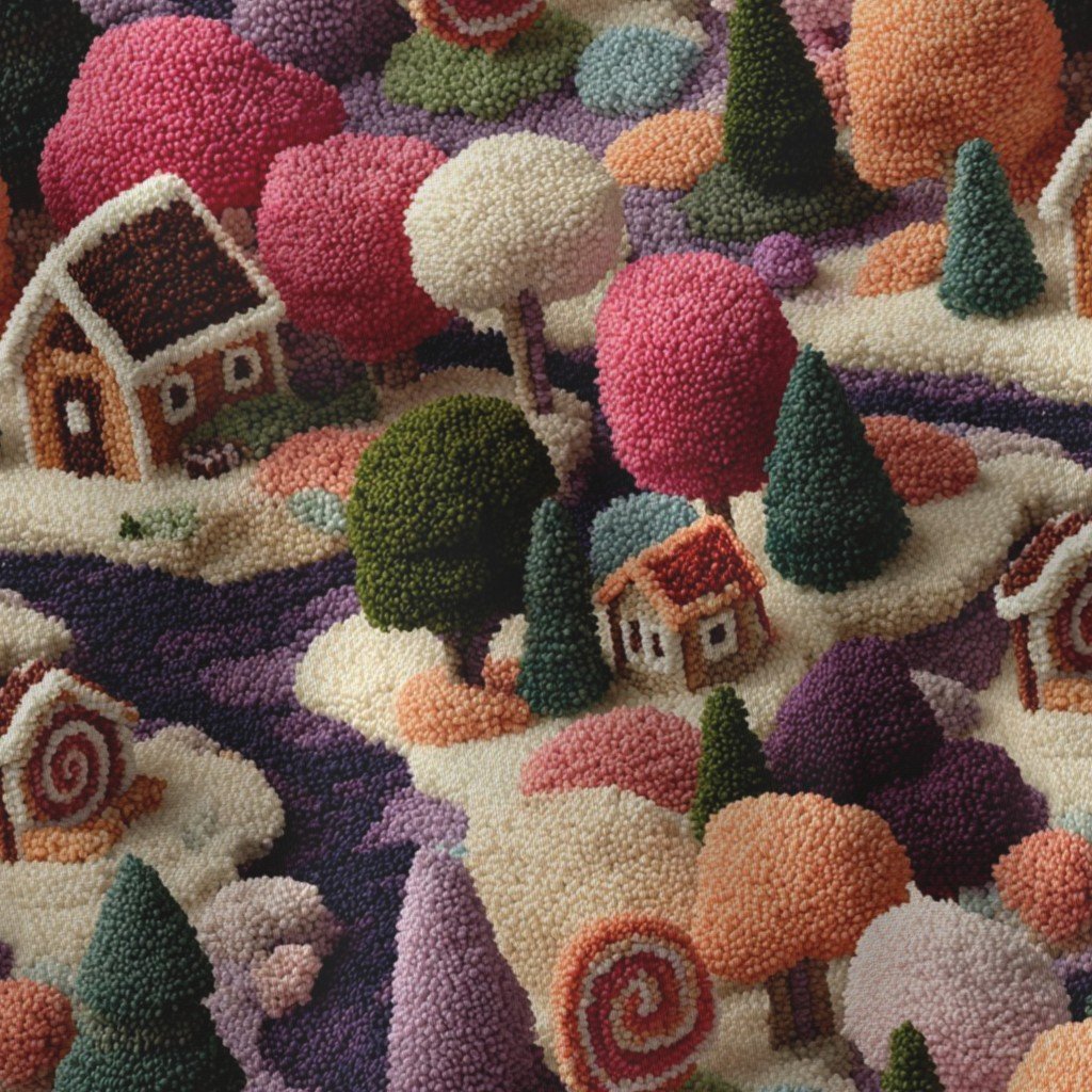 Fabric in Plum Dream Crocheted Candy Land Village