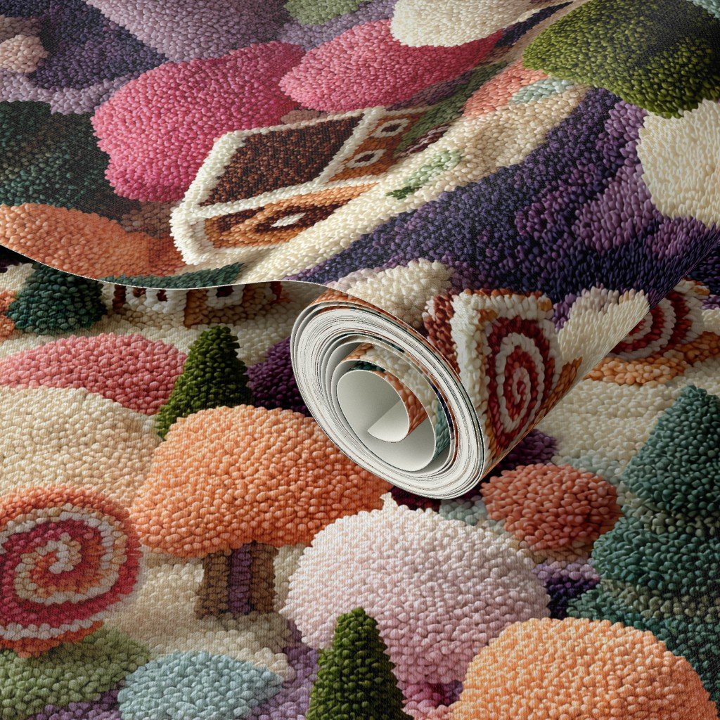 Plum Dream Crocheted Candy Land Village Wallpaper Plum Dream Crocheted Candy Land Village Wallpaper - Image 3