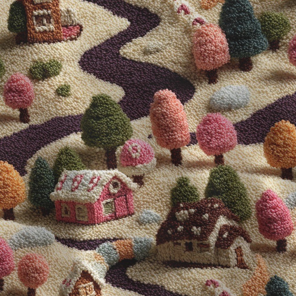 Fabric in Caramel Cocoa Crocheted Candy Land Village