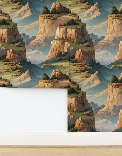 Spring Blossoms Over the Grand Canyon Watercolor Landscape Wallpaper