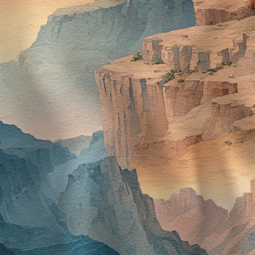 Spring Blossoms Over the Grand Canyon Watercolor Landscape