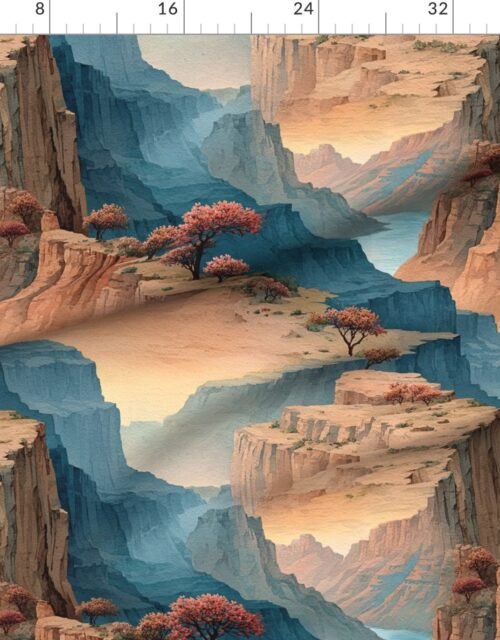 Spring Blossoms Over the Grand Canyon Watercolor Landscape