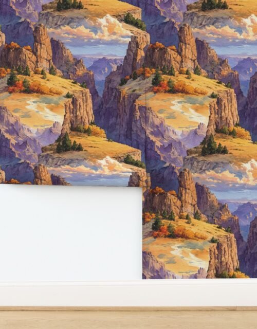 Autumn Glow Over the Grand Canyon Watercolor Landscape Wallpaper