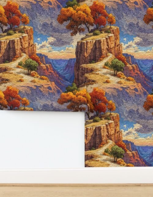 Autumn Glow Over the Grand Canyon Watercolor Landscape Wallpaper