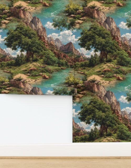 Spring Panorama of Zion Canyon Watercolor Landscape Wallpaper