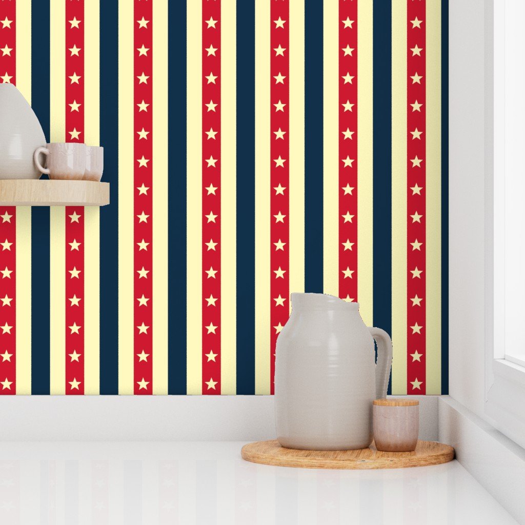Vintage Worn Red White and Blue Flag Stripes with Stars Wallpaper