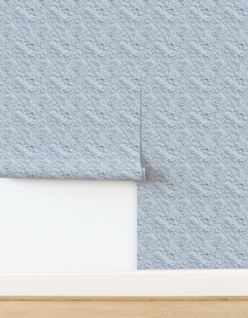 Alencon Lace Floral Pattern in Dusty Blue Wallpaper