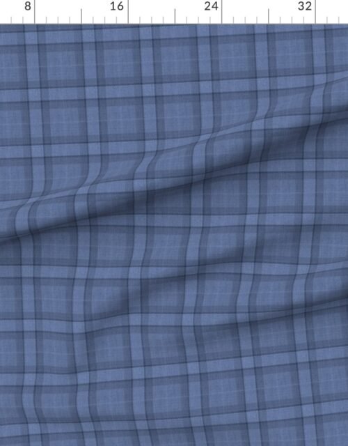 Denim Blue and Steel Gray Wool Texture Small Scale Tartan Plaid
