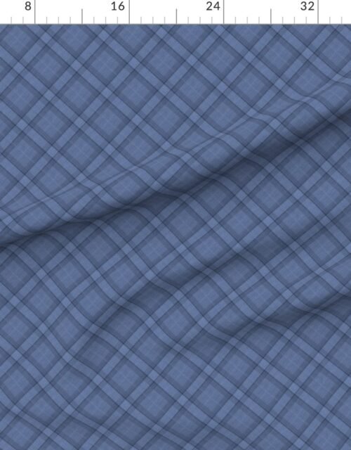 Denim Blue and Steel Gray Wool Texture Small Diagonal Tartan Plaid