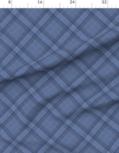 Denim Blue and Steel Gray Wool Texture Diagonal Tartan Plaid