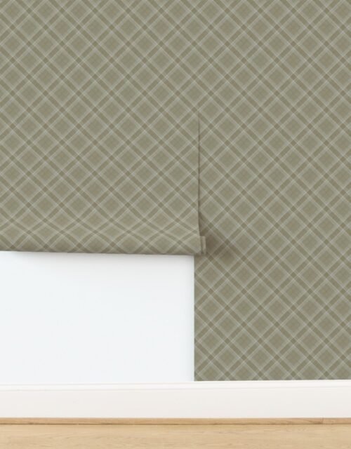 Soft Oat and Warm Linen Wool Texture Small Diagonal Tartan Plaid Wallpaper