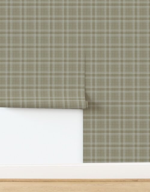 Soft Oat and Warm Linen Wool Texture Small Scale Tartan Plaid Wallpaper
